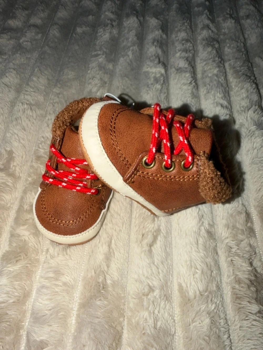 Old Navy Brown Faux-Leather Kids Boots with Red Laces